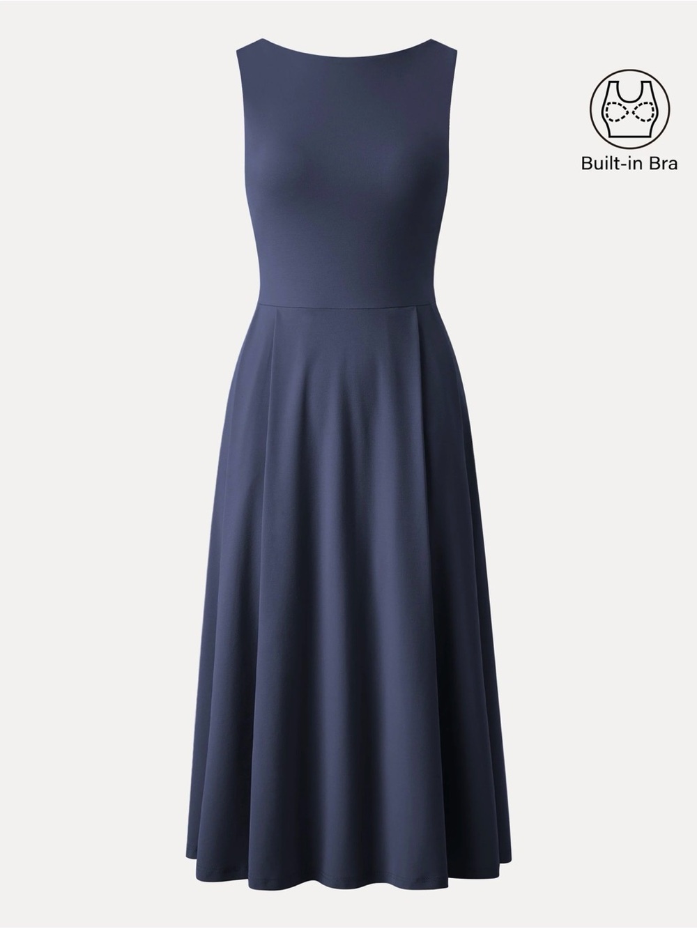 New OGL Boatneck Bamboo Ponte Bra Midi Dress Pockets Blue Size Large Petite